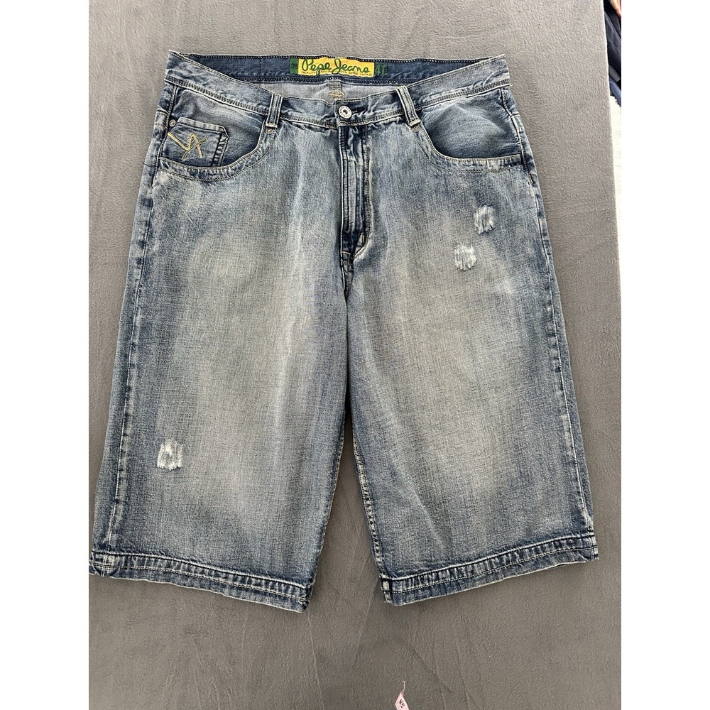 Pepe London Vintage Denim Jean Shorts, Size 40 Y2K Streetwear Hip‎ Hop Retro